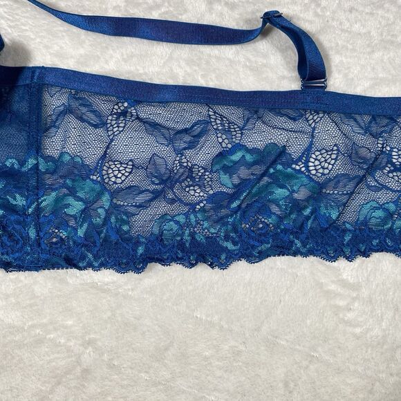 Torrid Curve Longline Bra Women's Plus Sz 4 Blue Lace Underwire Sheer Unlined - Picture 3 of 8
